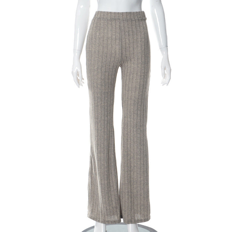Pantalon large taille haute tendance Loom & Soul pour femme – en polyester léger avec surpiqûres (vert, gris, kaki)