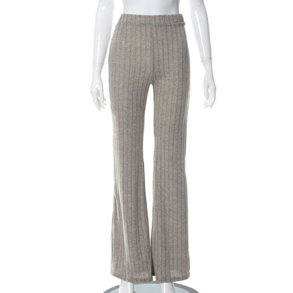 Pantalon large taille haute tendance Loom & Soul pour femme – en polyester léger avec surpiqûres (vert, gris, kaki)