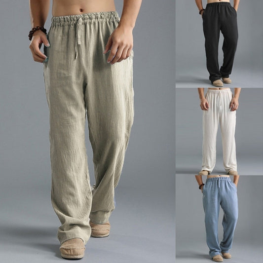 Pantalones de Lino Transpirables para Hombre – Pantalones Deportivos Casuales de Corte Holgado