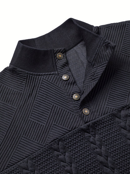 Chemise Henley décontractée pour homme – Haut boutonné à manches longues en tissu extensible doux