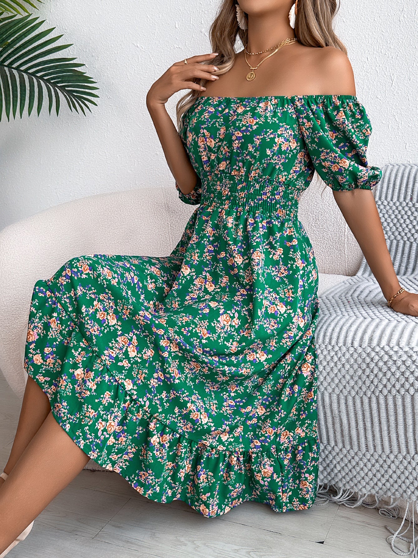 Loom & Soul™ Vestido Floral con Volantes – Vestido de Verano de Manga Corta con Cuello Cuadrado para Mujer