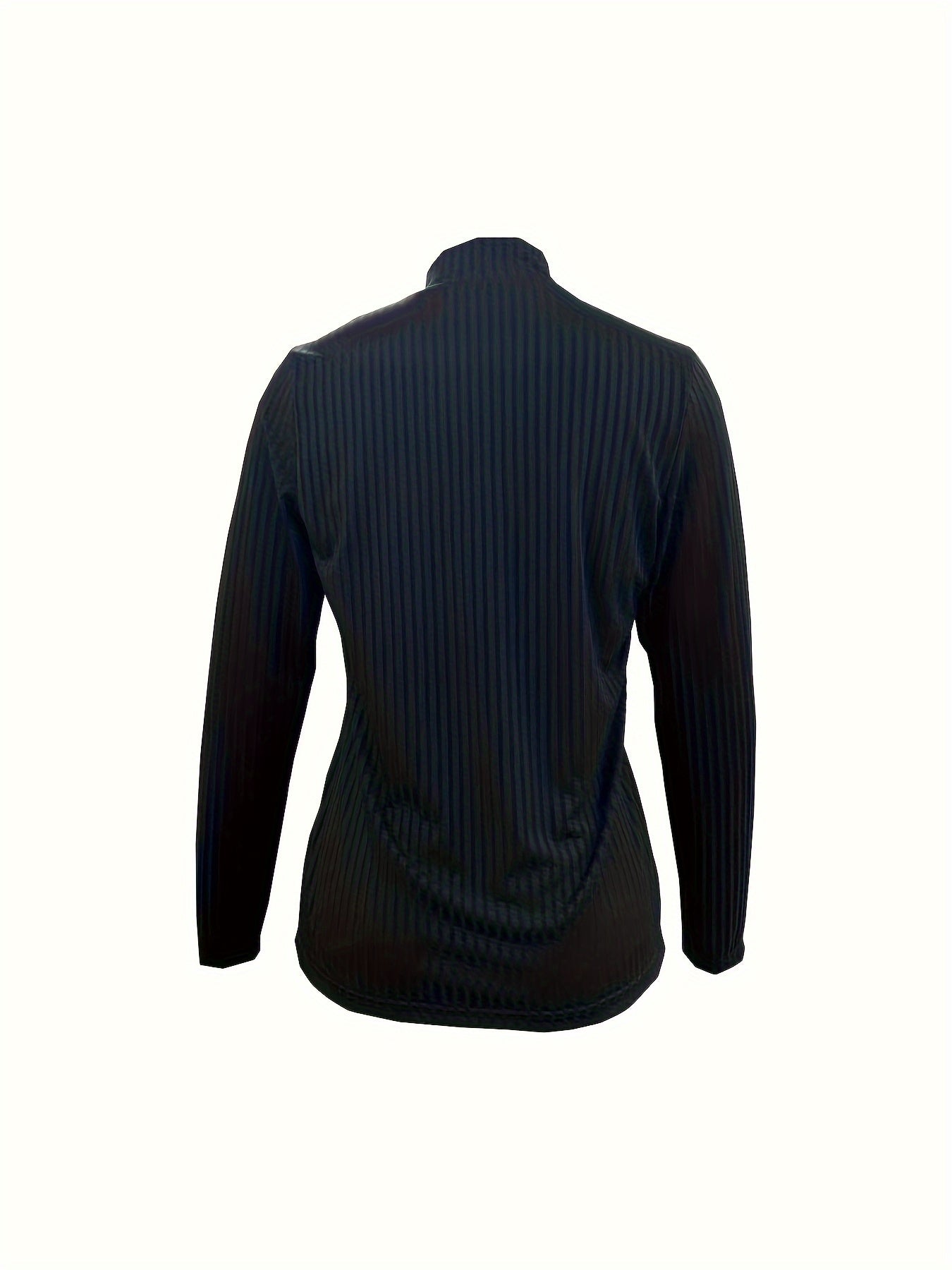 Elegante camiseta de manga larga con cuello en V y cremallera – Color sólido para mujer