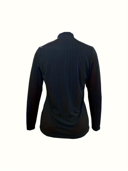 Elegante camiseta de manga larga con cuello en V y cremallera – Color sólido para mujer