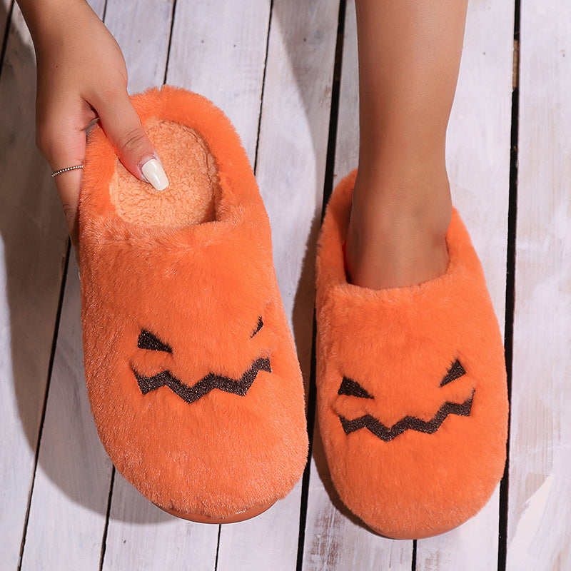 Chaussons Citrouille d'Halloween Loom & Soul – Chaussons d'intérieur chauds et douillets en peluche pour femme, pantoufles confortables antidérapantes (