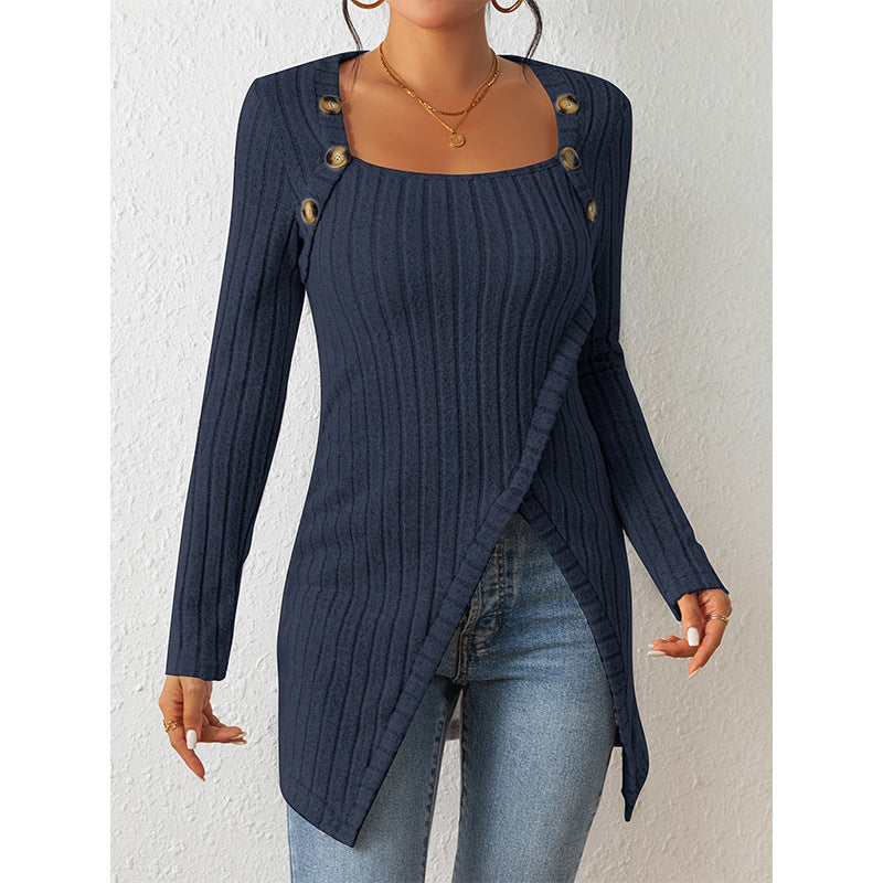Jersey de punto elegante con abertura, hombros descubiertos y escote cuadrado para mujer
