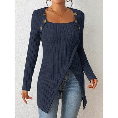 Jersey de punto elegante con abertura, hombros descubiertos y escote cuadrado para mujer