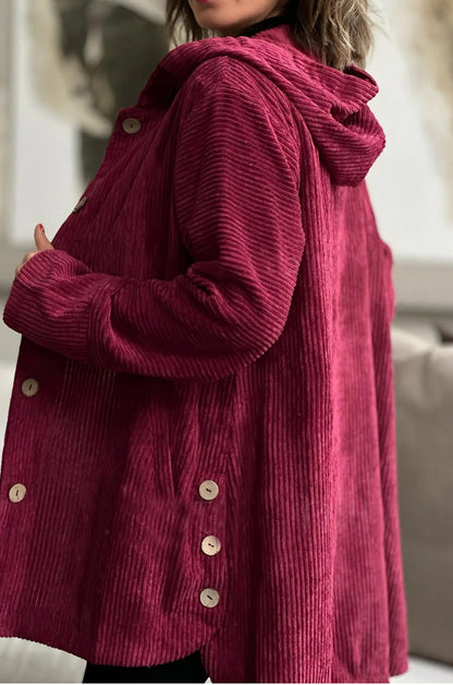 Chaqueta de pana con capucha para mujer – Abrigo cálido informal de longitud media