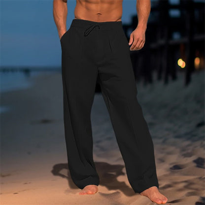 Pantalones de pierna ancha con cordón para hombre – Pantalones rectos casuales de algodón