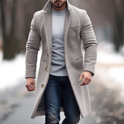 Abrigo largo de lana de invierno para hombre Loom & Soul™ – Solapa clásica, botonadura sencilla