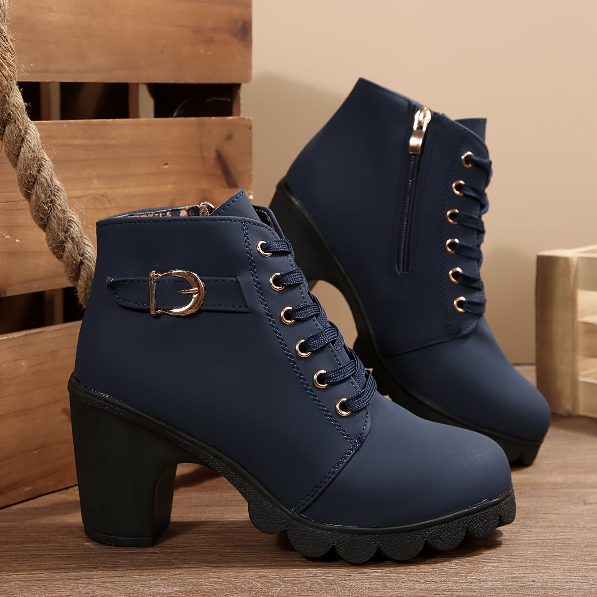 Women’s High Heel Ankle Boots – Block Heel Elegant Slip-On