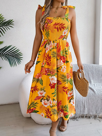 Loom & Soul™ Vestido Largo Corsé Floral – Vestido Playero sin Mangas de Cintura Alta para Mujer