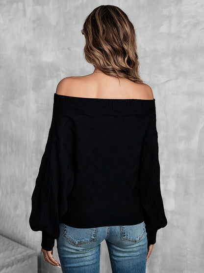Suéter murciélago para mujer con hombros descubiertos – Tejido holgado para todas las estaciones