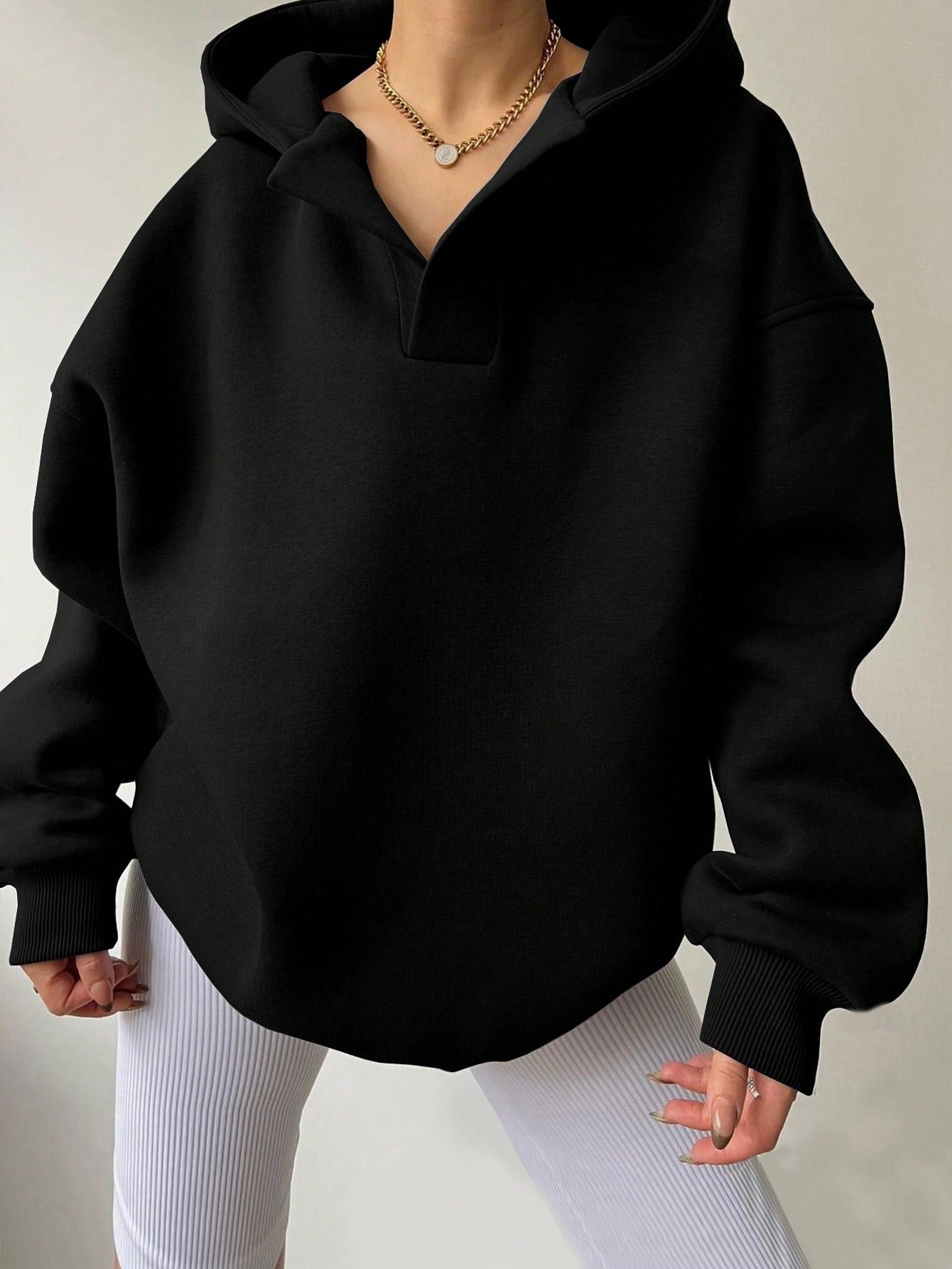 Sudadera con capucha de color liso para mujer – Sudadera holgada de manga larga
