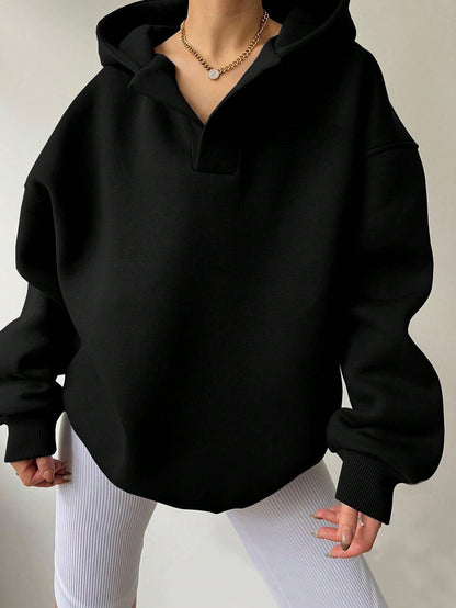 Sudadera con capucha de color liso para mujer – Sudadera holgada de manga larga