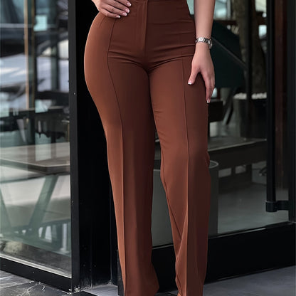 Pantalón de vestir de mujer de talle alto con pernera recta – Pantalón de trabajo negro elegante