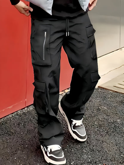 Pantalones cargo negros para hombre – Joggers sueltos multiziper para exteriores, para primavera/otoño