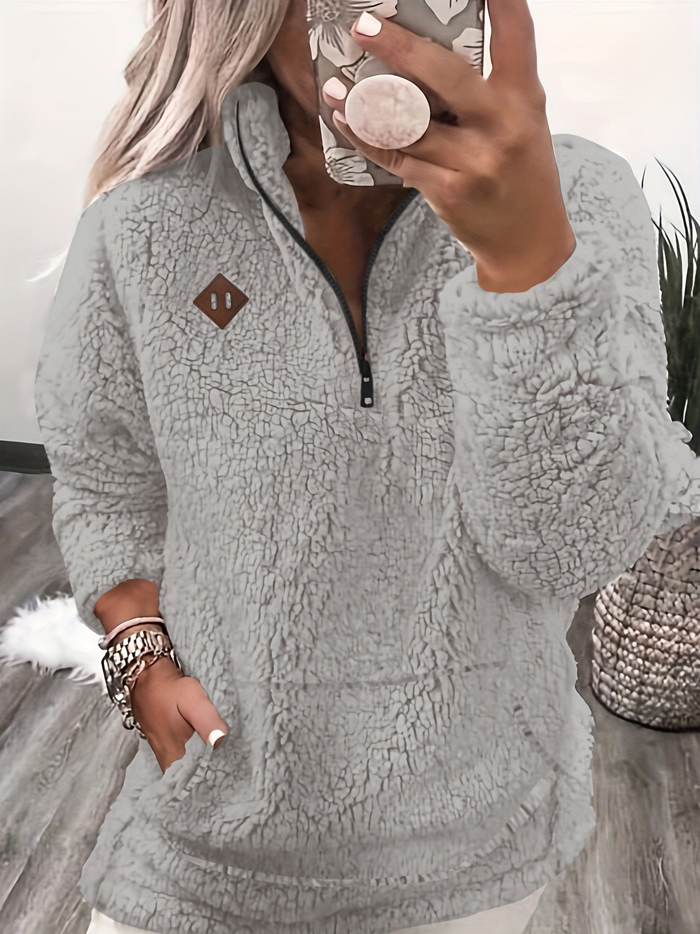 Sudadera con capucha y cremallera forrada de forro polar: sudadera casual suave para mujer