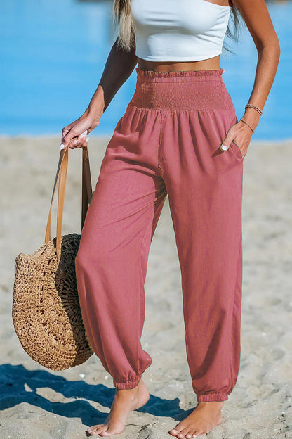 Women’s Ankle-Tie Pants – High Waist Beach Casual Fit