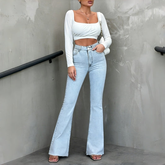 Women’s Raw Hem Flare Jeans – High Waist Vintage Bootcut Fit