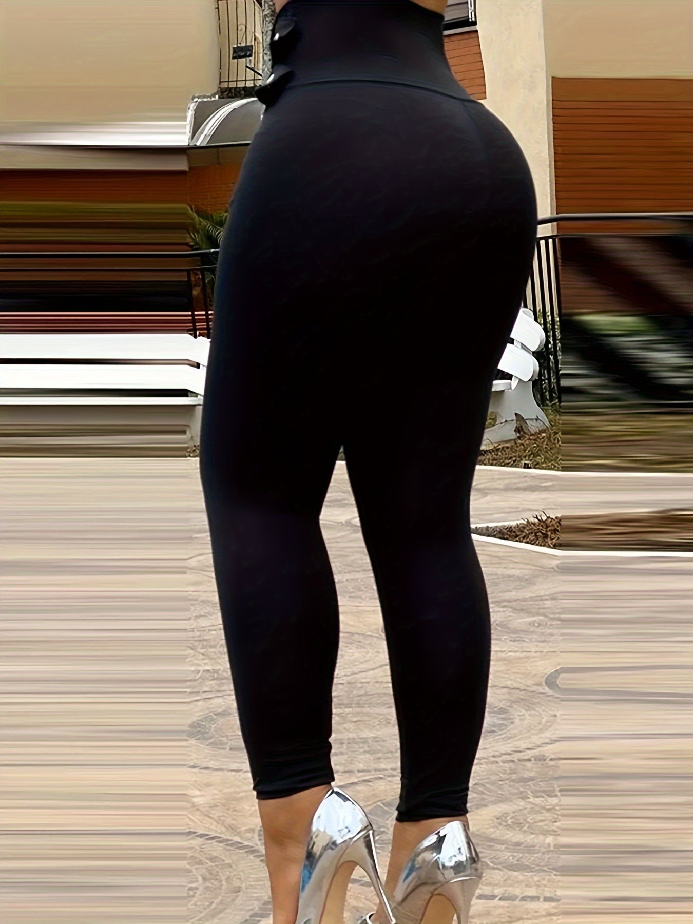 Pantalones de vestir elásticos ajustados de tiro alto con cremallera para mujer