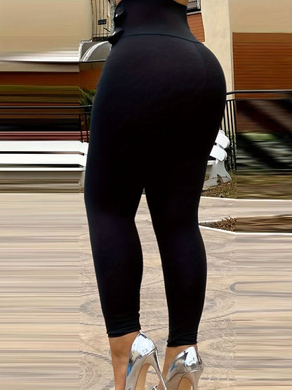 Pantalones de vestir elásticos ajustados de tiro alto con cremallera para mujer