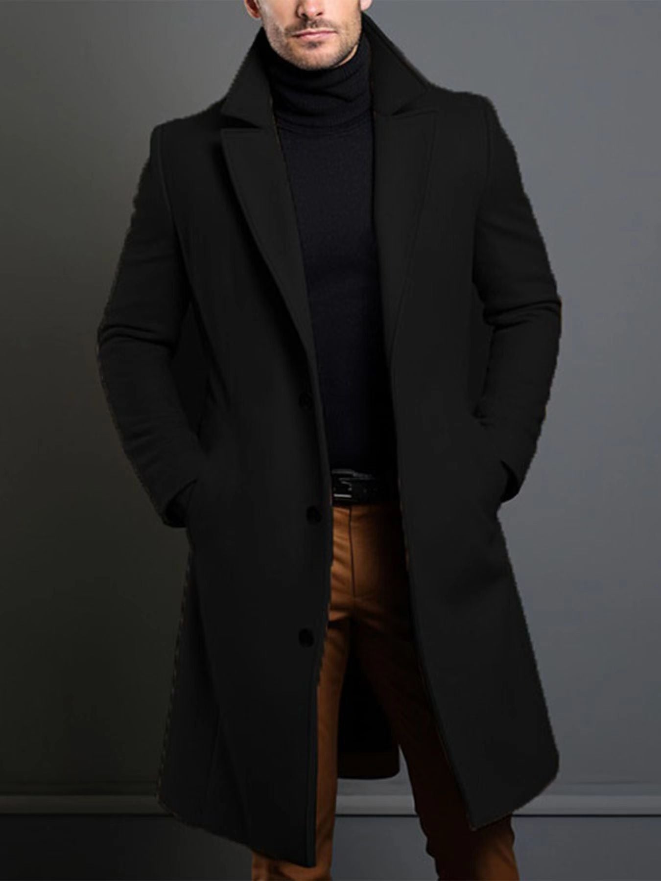 Abrigo clásico de solapa para hombre – Chaqueta de invierno de una sola botonadura