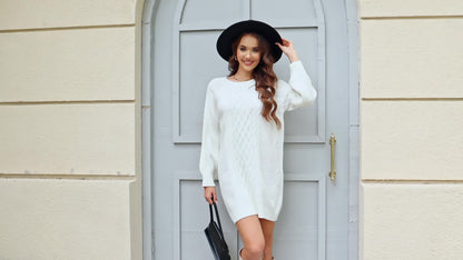 Suéter Vika para mujer - Jersey de punto midi holgado con cuello redondo