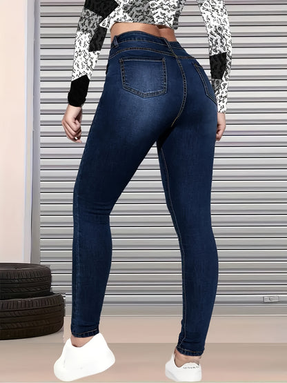 Vaqueros pitillo de mujer de tiro alto rotos – Mezclilla desgastada de lavado oscuro