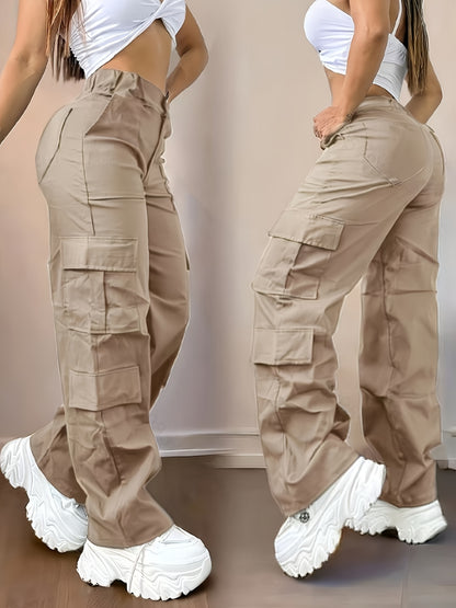 Pantalones cargo de cintura alta – Pierna ancha estilo urbano con múltiples bolsillos