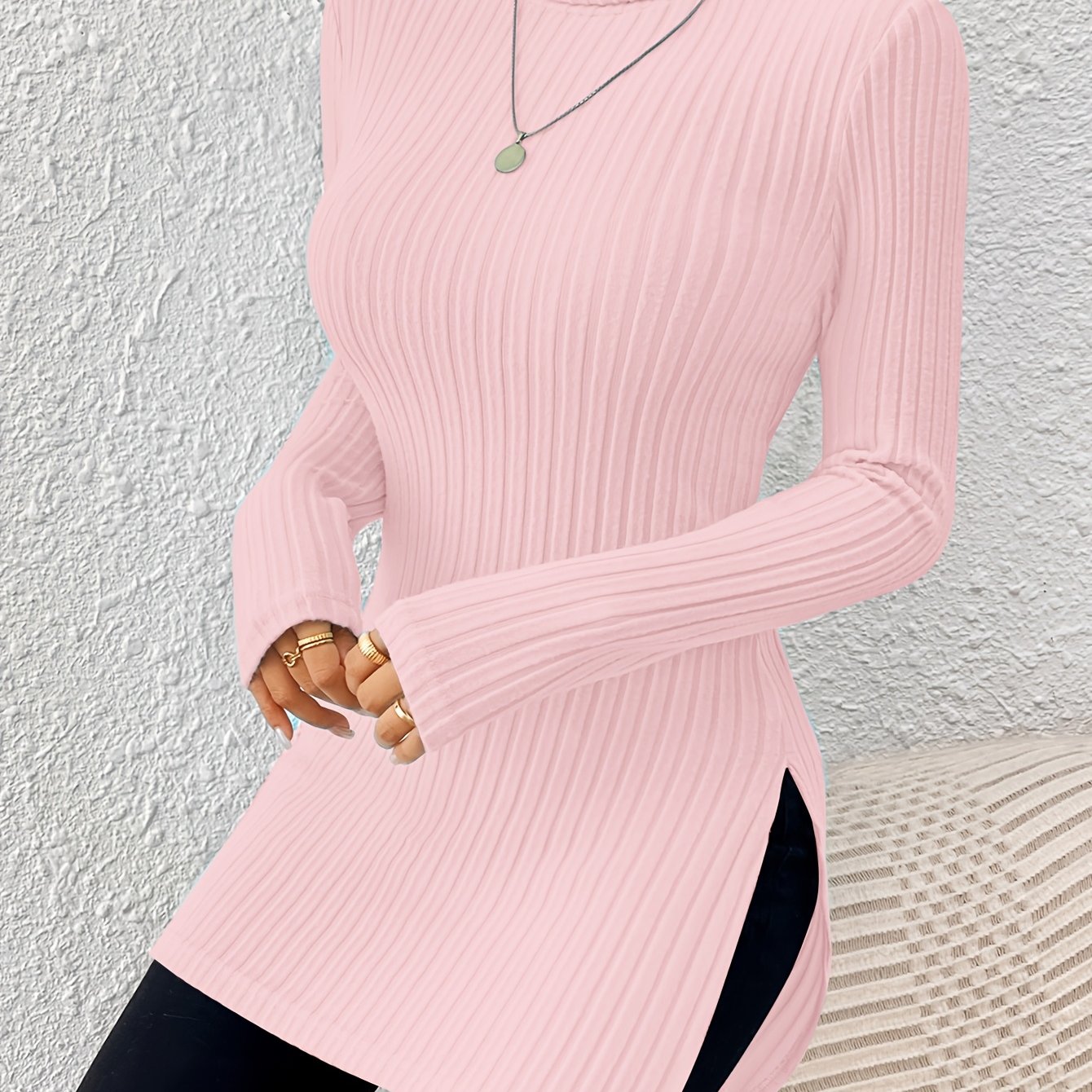 Top de cuello alto elegante para mujer – Tejido suave de manga larga y cuello alto