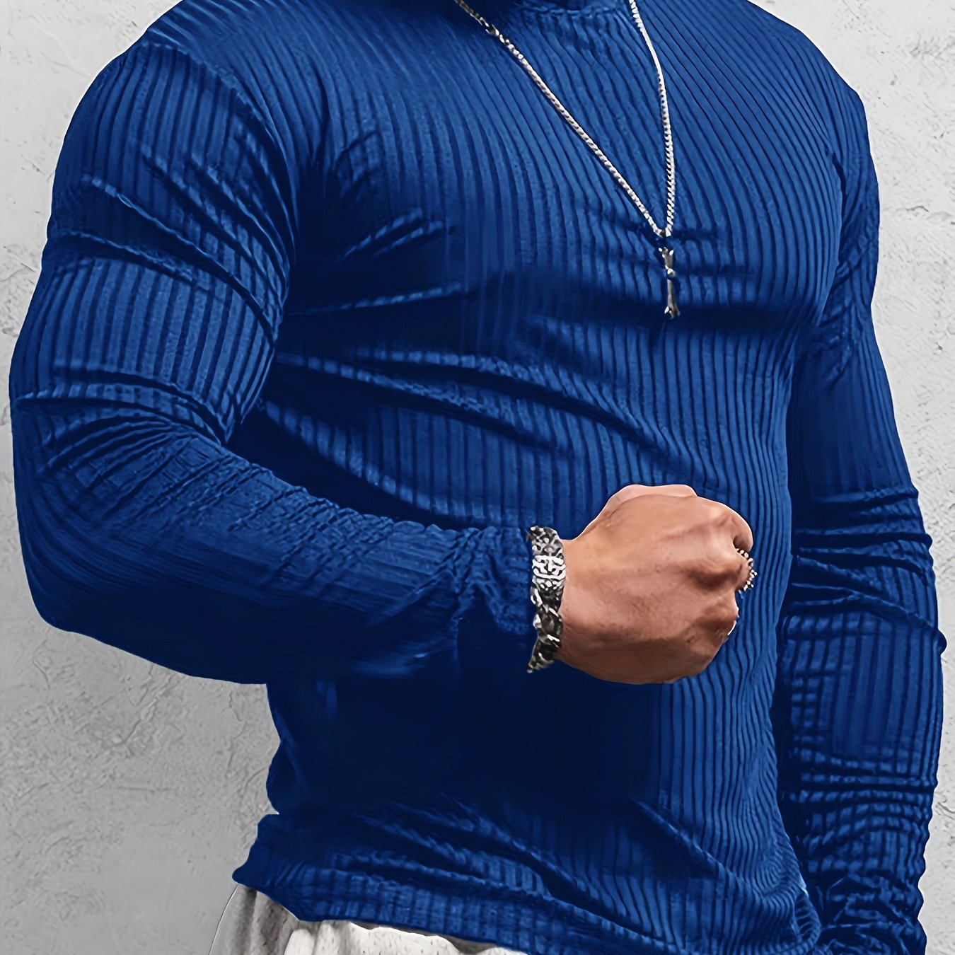 Camiseta de manga larga ajustada acanalada para hombre – Camiseta deportiva con cuello alto