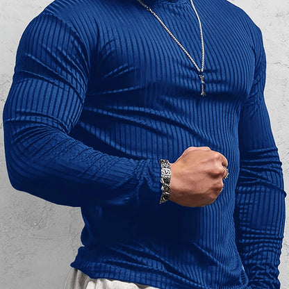 Camiseta de manga larga ajustada acanalada para hombre – Camiseta deportiva con cuello alto