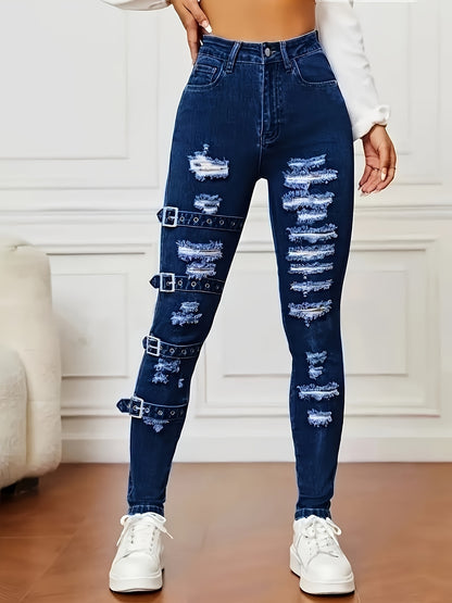 Jean skinny déchiré – Denim bleu foncé très extensible