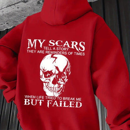 Sweat à capuche homme « My Scars Tell a Story » – Imprimé tête de mort au dos, motivation