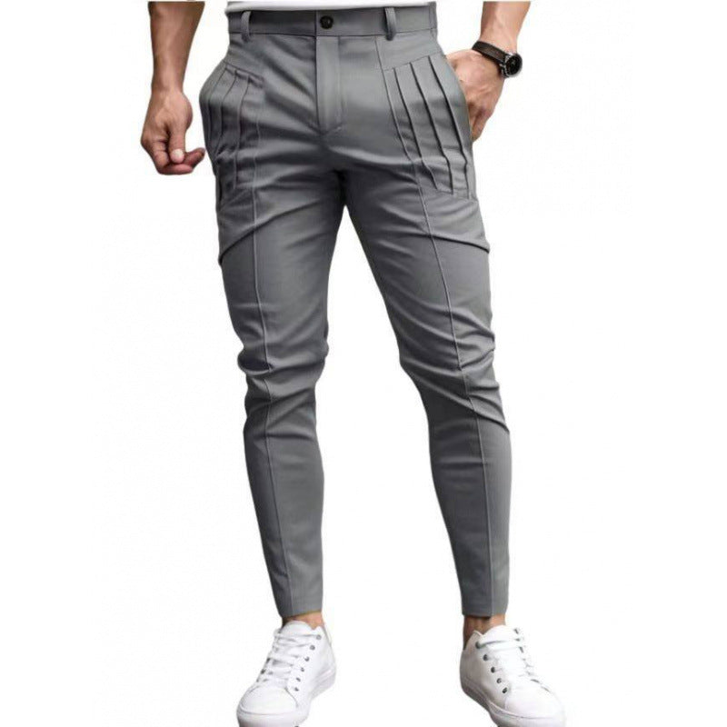 Pantalones de Vestir Cortos Ajustados para Hombre – Cintura Elástica Informal con Forro Polar
