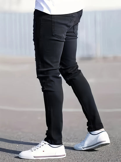 Vaqueros pitillo negros desgastados para hombre – Tejido elástico rasgado para todas las estaciones