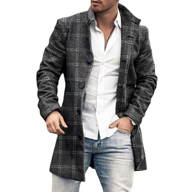 Gabardina de lana estampada para hombre – Manga larga, estilo europeo