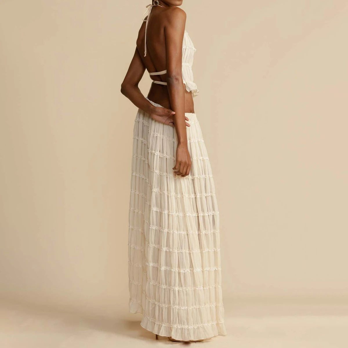 Conjunto de falda y top Loom & Soul™ de 2 piezas – Top corto sin espalda y falda larga plisada de talle alto para mujer