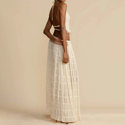 Conjunto de falda y top Loom & Soul™ de 2 piezas – Top corto sin espalda y falda larga plisada de talle alto para mujer