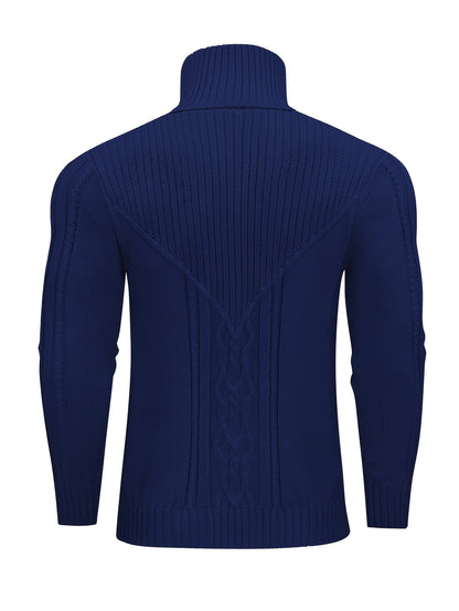 Suéter de cuello alto trenzado vintage para hombre – Jersey de punto clásico