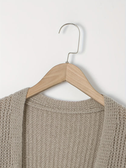 Elegante cárdigan acanalado con cuello en V profundo – Suéter de punto de otoño/invierno para mujer