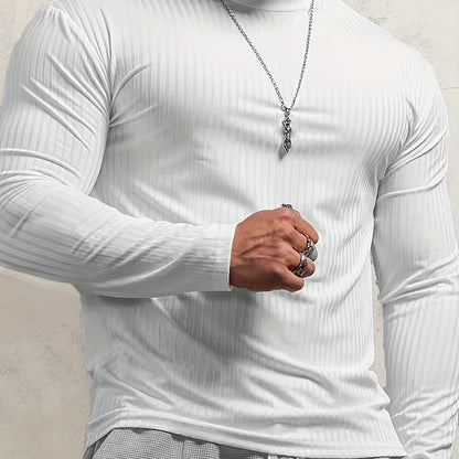 Camiseta de manga larga ajustada acanalada para hombre – Camiseta deportiva con cuello alto