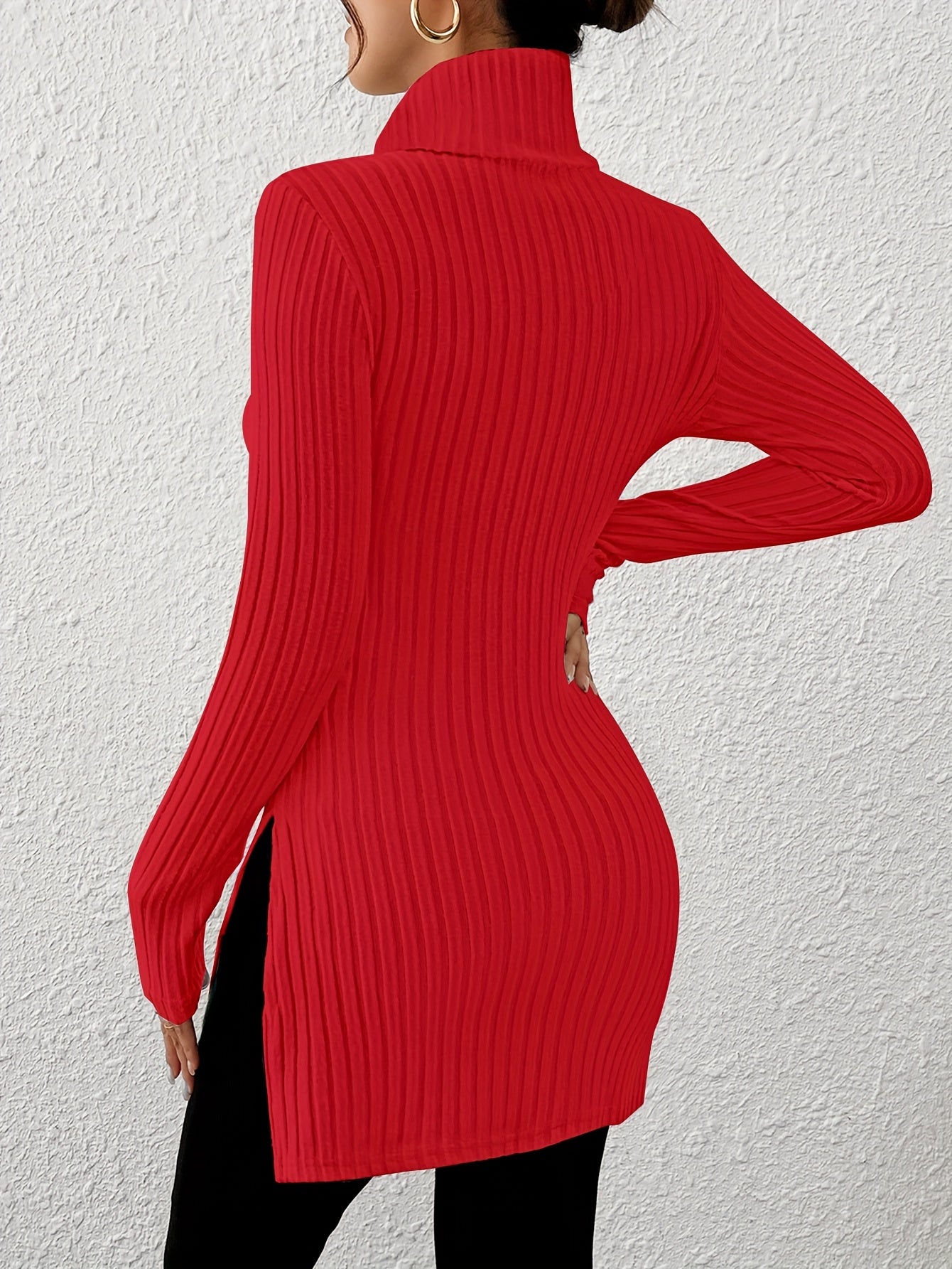 Top de cuello alto elegante para mujer – Tejido suave de manga larga y cuello alto