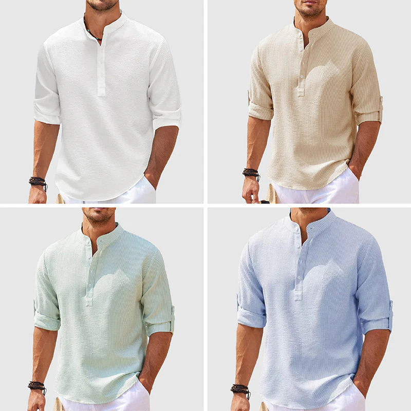 Camisa de hombre de manga larga con cuello alto – Jersey informal de corte holgado