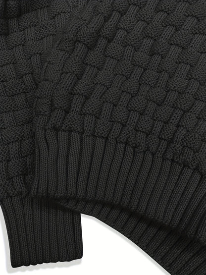 Men’s Waffle Knit Sweater – High Stretch Pullover with Lapel Collar