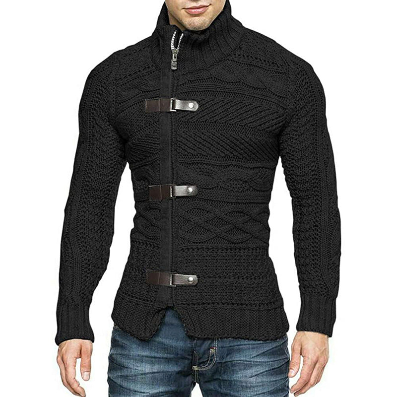 Cárdigan de cuello alto para hombre – Abrigo de punto ajustado para otoño e invierno