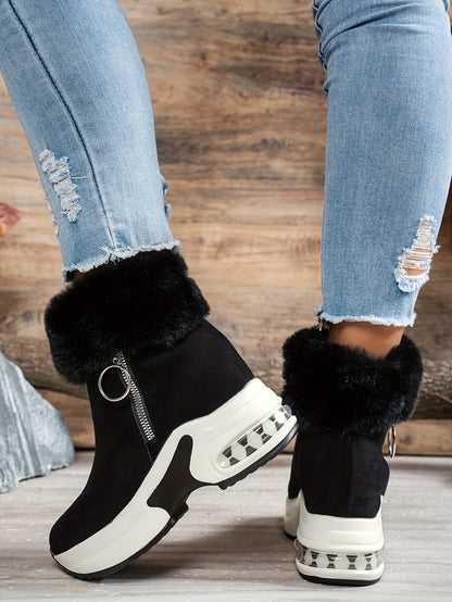 Women’s Platform Ankle Boots – Plush Lined Winter Zip Shoes