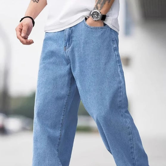Vaqueros Rectos Holgados de Hombre - Pantalones Casuales de Algodón de Tiro Medio