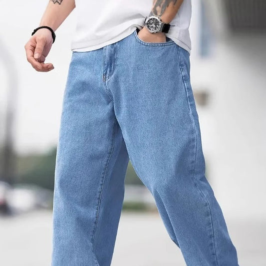 Vaqueros Rectos Holgados de Hombre - Pantalones Casuales de Algodón de Tiro Medio