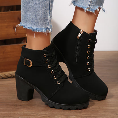Women’s High Heel Ankle Boots – Block Heel Elegant Slip-On